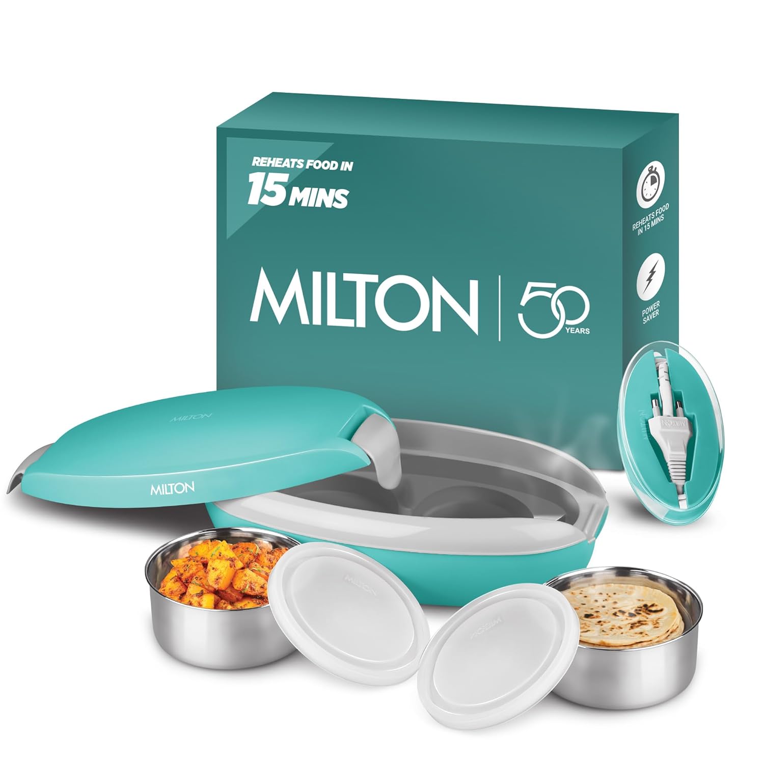 MILTON Swiftron Portable Electric Lunch Box I 2x260 ml Stainless Steel Containers