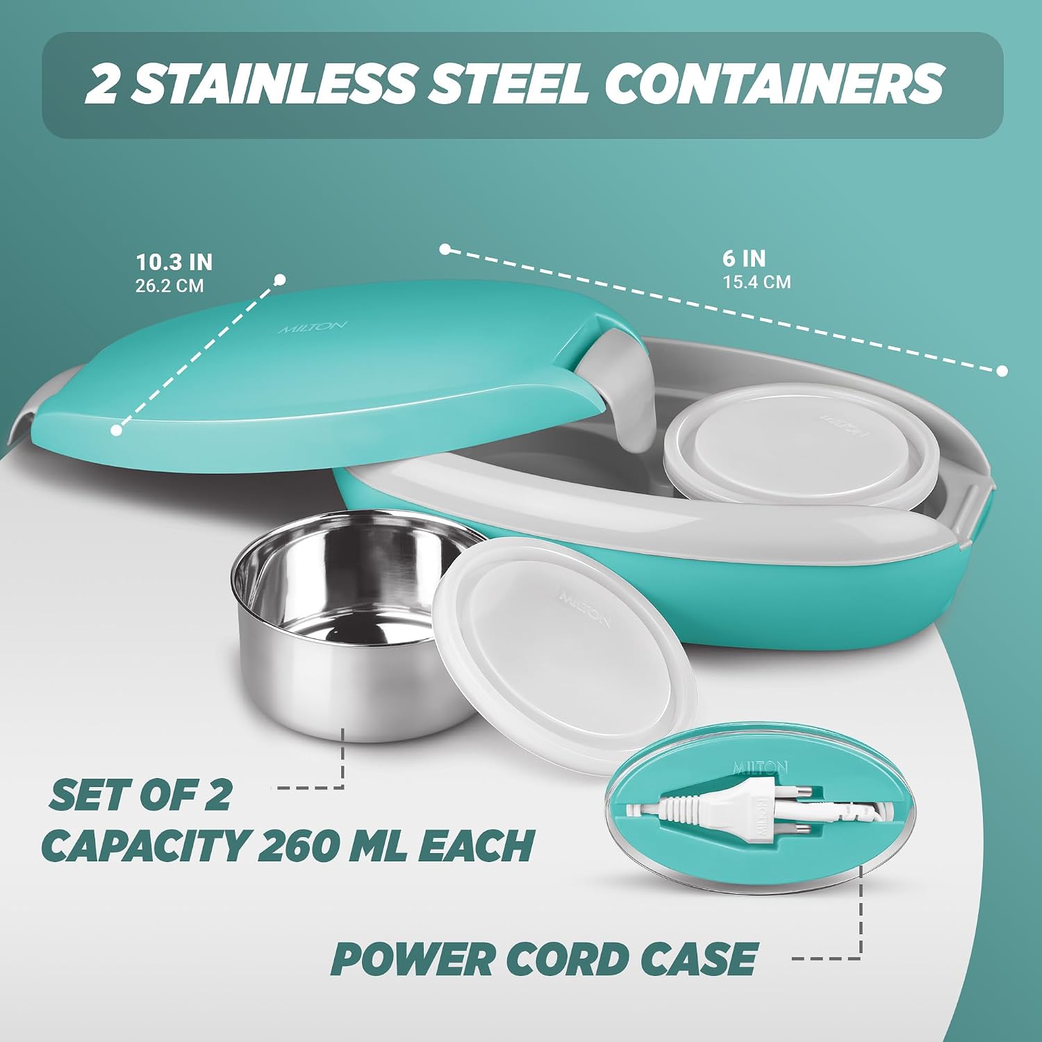 MILTON Swiftron Portable Electric Lunch Box I 2x260 ml Stainless Steel Containers