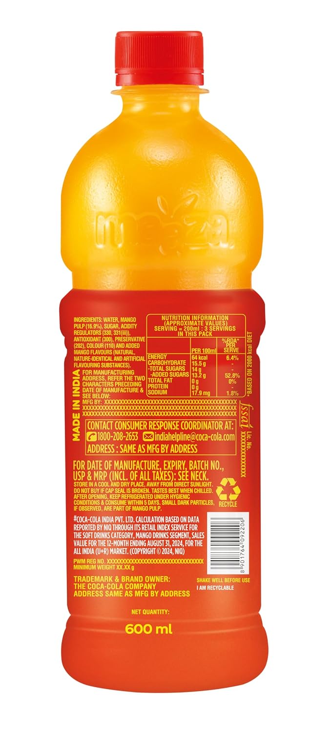 Maaza Mango Drink, Original Flavour, 600 ml