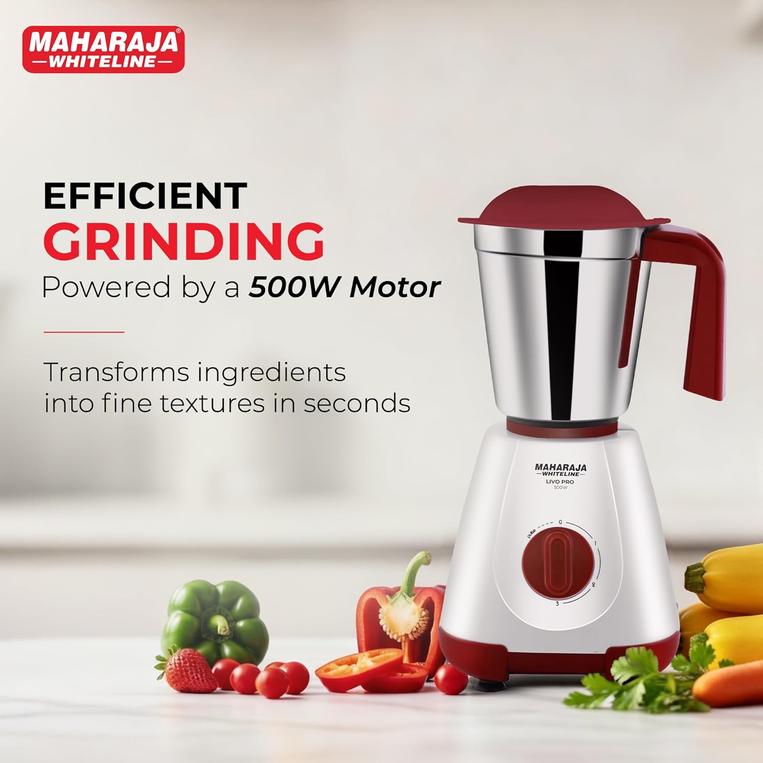 Maharaja Whiteline 500W Livo Pro Mixer Grinder with 3 Stainless Steel Jars