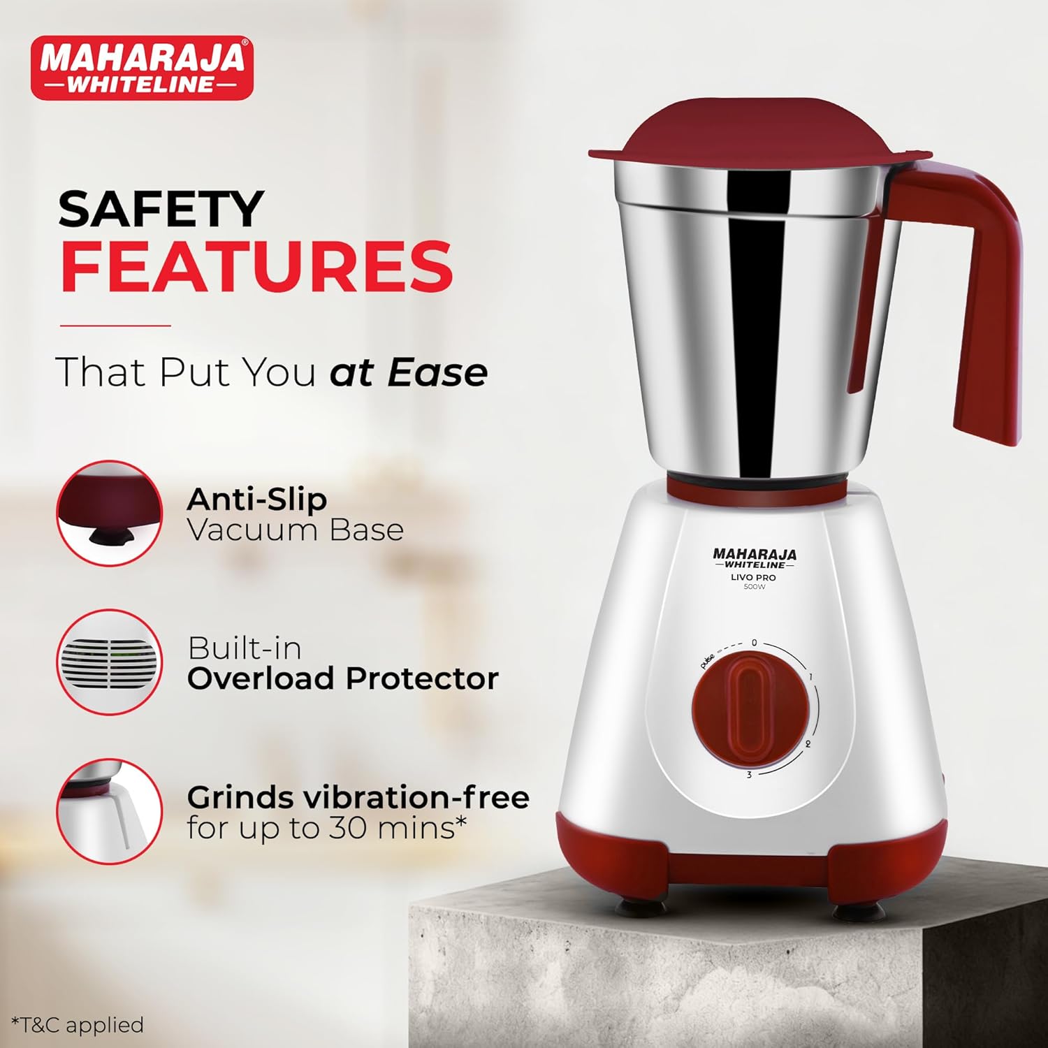 Maharaja Whiteline 500W Livo Pro Mixer Grinder with 3 Stainless Steel Jars