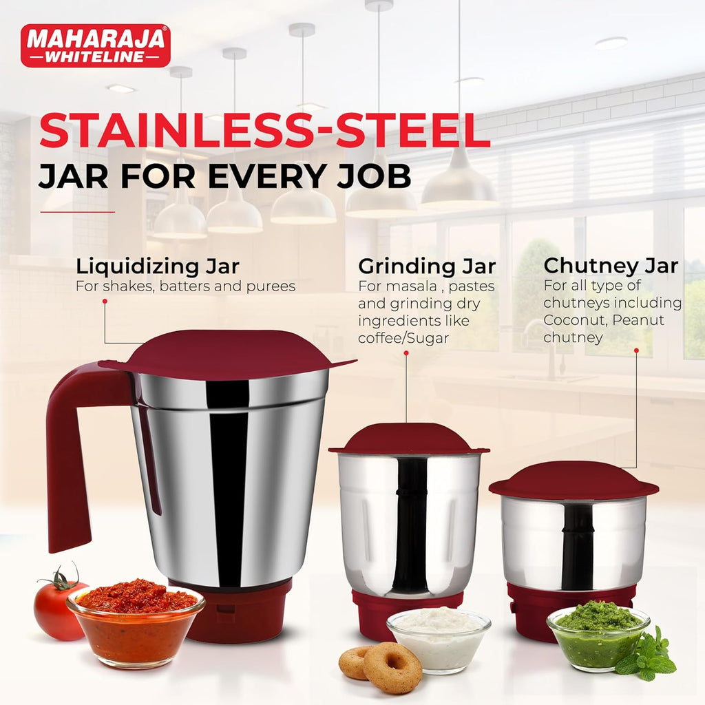 Maharaja Whiteline 500W Livo Pro Mixer Grinder with 3 Stainless Steel Jars