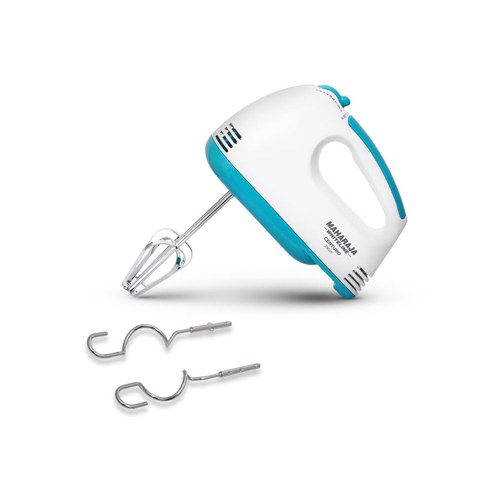 Maharaja Whiteline Centuro Hand Mixer with SS Dough Hooks and Chrome Plated Beater Attachment, 250W, 2 Years Warranty (White)