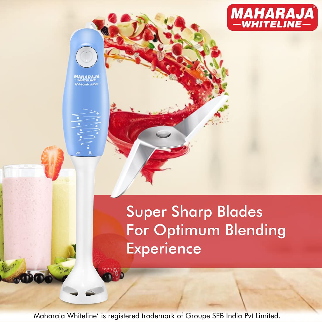 Maharaja Whiteline Hb-129 175 Watt Hand Blender, Stainless Steel Blades, Long Lasting Performance With 175W Motor (Blue And White)