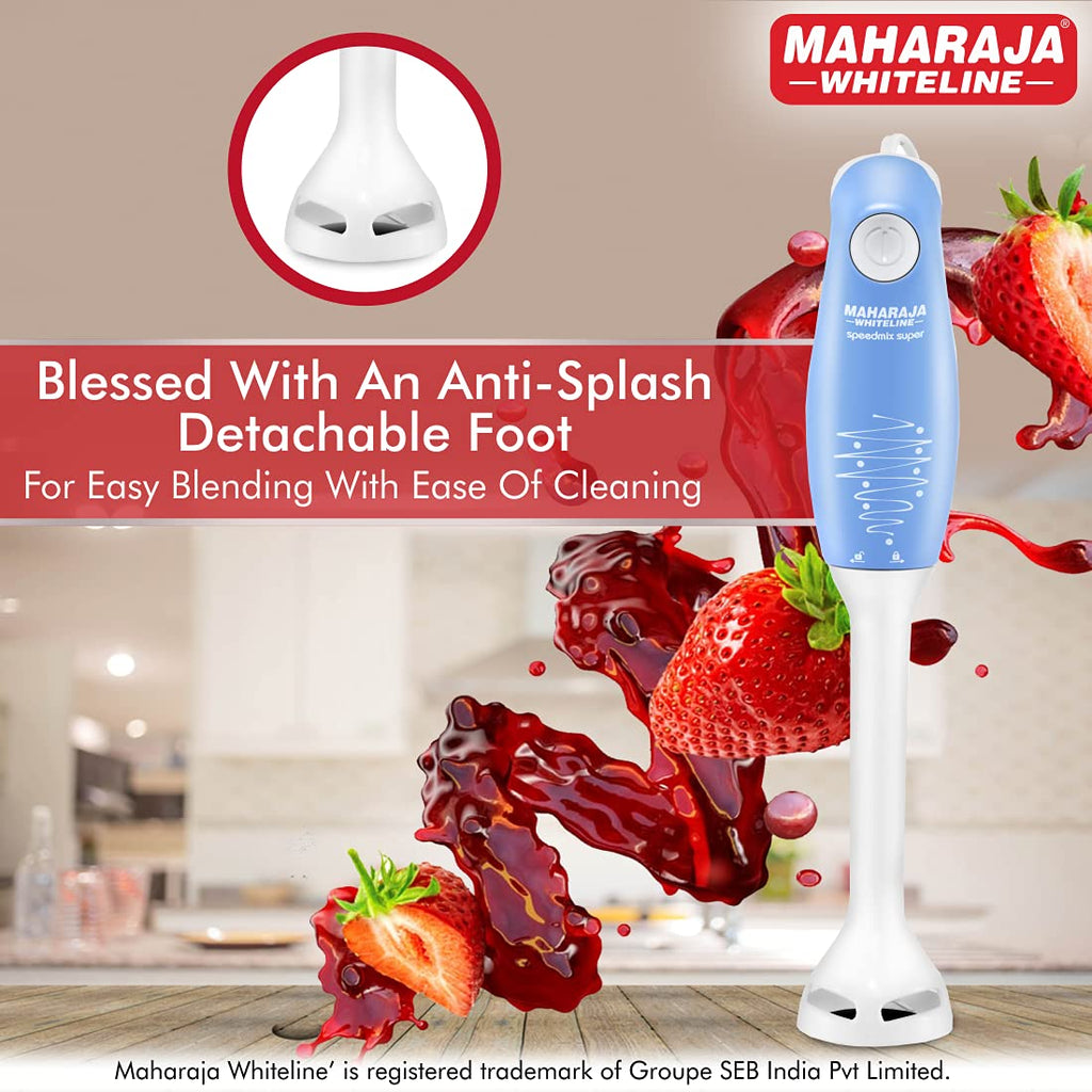 Maharaja Whiteline Hb-129 175 Watt Hand Blender, Stainless Steel Blades, Long Lasting Performance With 175W Motor (Blue And White)