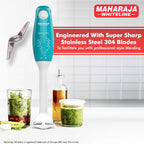 Maharaja Whiteline Speedmix Plus Hand Blender with Stainless Steel Blades | Long Lasting Performance with 175 Watts Motor | Detachable Plastic Foot | 2 Year warranty (Turquoise Blue & White)