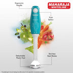 Maharaja Whiteline Speedmix Plus Hand Blender with Stainless Steel Blades | Long Lasting Performance with 175 Watts Motor | Detachable Plastic Foot | 2 Year warranty (Turquoise Blue & White)