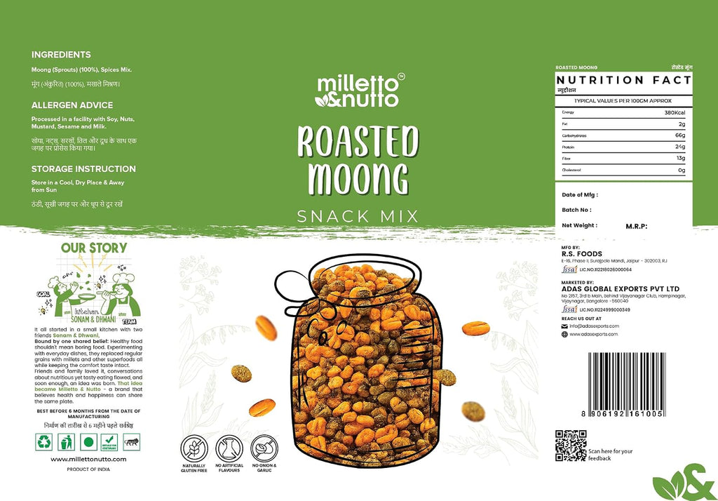 Milletto & Nutto Roasted Moong Dal Snack Mix 130g
