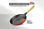Milton Pro Cook Induction Cookware & Gas Stove Friendly Cast Iron Fry Pan 26cm | Omelette Pan | Fish Fry Pan | Wooden Handle | PFOA Free | Scratch Resistant | Even Heat Cooking | Dishwasher Safe | Red