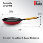 Milton Pro Cook Induction Cookware & Gas Stove Friendly Cast Iron Fry Pan 26cm | Omelette Pan | Fish Fry Pan | Wooden Handle | PFOA Free | Scratch Resistant | Even Heat Cooking | Dishwasher Safe | Red