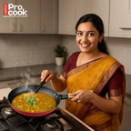 Milton Pro Cook Induction Cookware & Gas Stove Friendly Cast Iron Fry Pan 26cm | Omelette Pan | Fish Fry Pan | Wooden Handle | PFOA Free | Scratch Resistant | Even Heat Cooking | Dishwasher Safe | Red