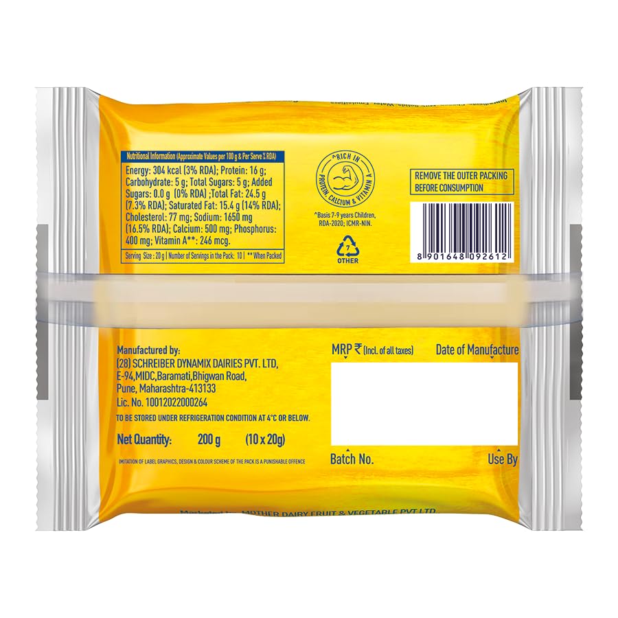 Mother Dairy Cheese Slices, 200 g Pack