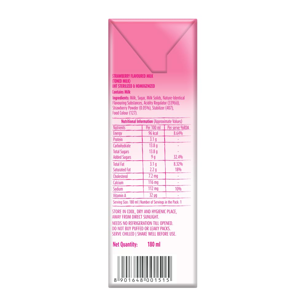 Mother Dairy Strawberry Milkshake, 180ml.