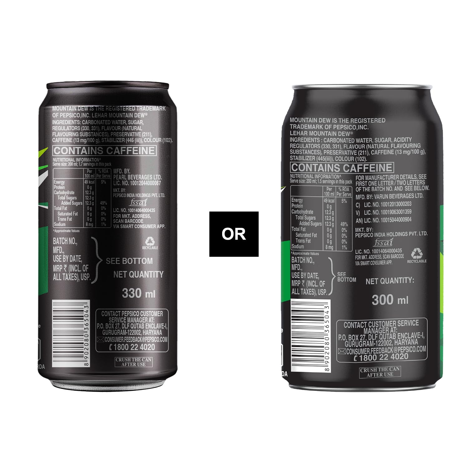 Mountain Dew Soft Drink, 300/330 ml