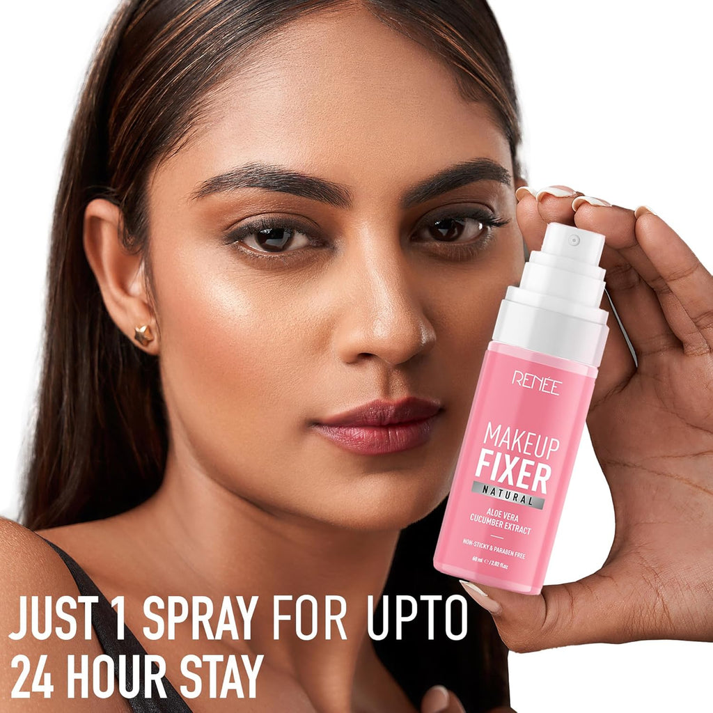 RENEE Natural Makeup Fixer For Face | Non-Sticky, Dewy Finish | With Aloe Vera & Cucumber Extract | Alcohol-Free, Hydrating Setting Spray | Vegan & Cruelty-Free | 60 ml