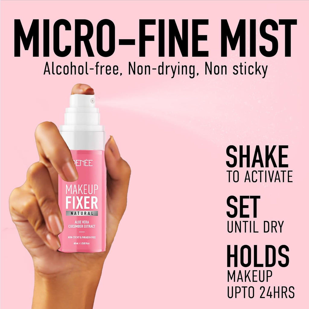 RENEE Natural Makeup Fixer For Face | Non-Sticky, Dewy Finish | With Aloe Vera & Cucumber Extract | Alcohol-Free, Hydrating Setting Spray | Vegan & Cruelty-Free | 60 ml