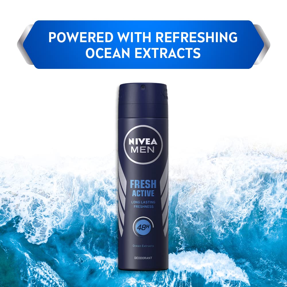 NIVEA MEN Fresh Active Original Spray Deodorant For Men, 150Ml (Pack Of 2)