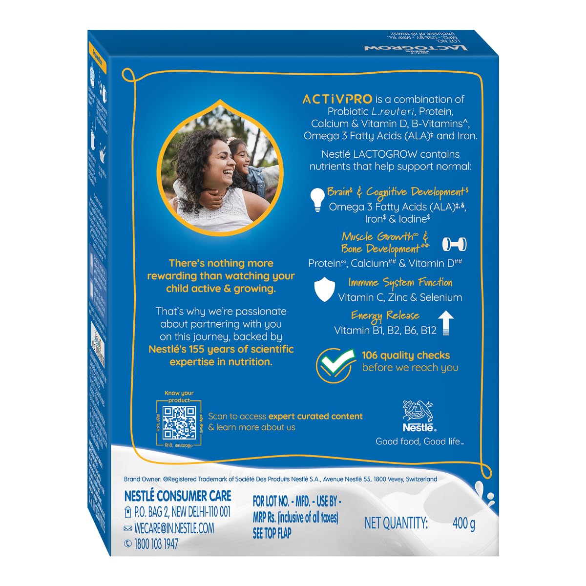 Nestle LACTOGROW Nutritious Milk Drink Powder, Biscuity vanilla Flavor 400g