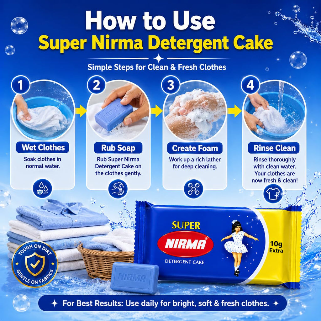 Nirma Super Detergent Cake Soap Bar 250 gm (Pack of 4)