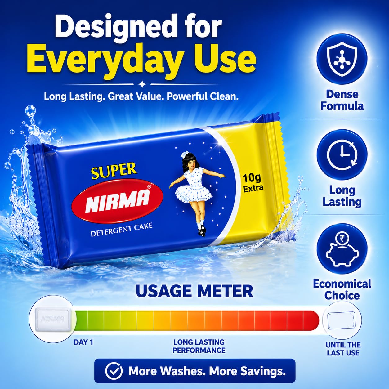 Nirma Super Detergent Cake Soap Bar 250 gm (Pack of 4)