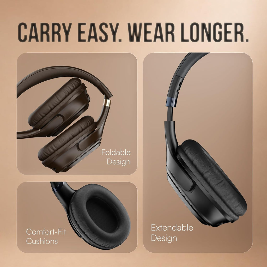 Noise Airwave Max 3 Bluetooth On Ear Headphones with 70H Playtime, 40mm Driver, Low Latency(up to 45ms),Dual Pairing, BT v5.3 (Carbon Black)