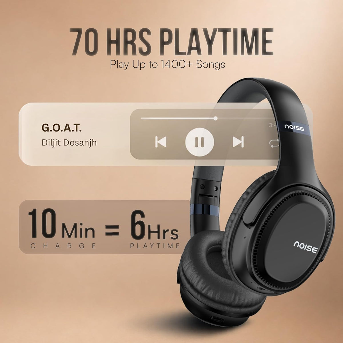 Noise Airwave Max 3 Bluetooth On Ear Headphones with 70H Playtime, 40mm Driver, Low Latency(up to 45ms),Dual Pairing, BT v5.3 (Carbon Black)