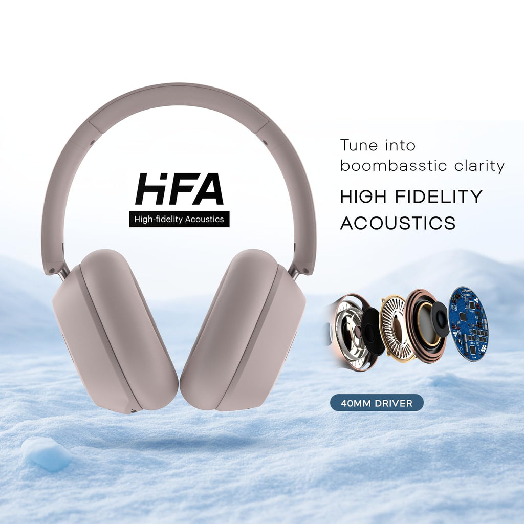 Noise Airwave Max 5 Wireless Over-Ear Headphones with Adaptive Hybrid ANC (up to 50dB), HFA Tech, 80H Playtime, Dual Pairing(Mauve Haze)