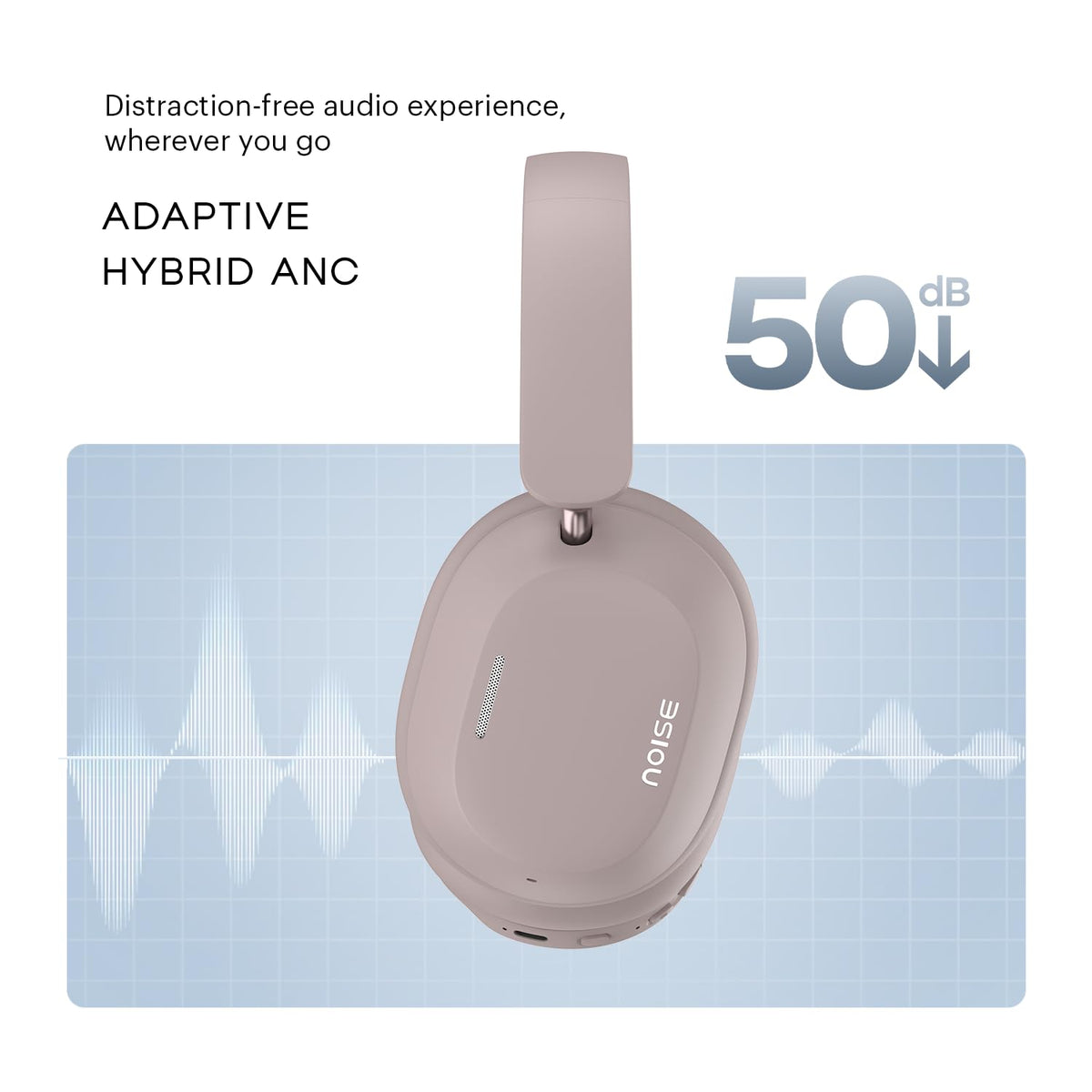 Noise Airwave Max 5 Wireless Over-Ear Headphones with Adaptive Hybrid ANC (up to 50dB), HFA Tech, 80H Playtime, Dual Pairing(Mauve Haze)