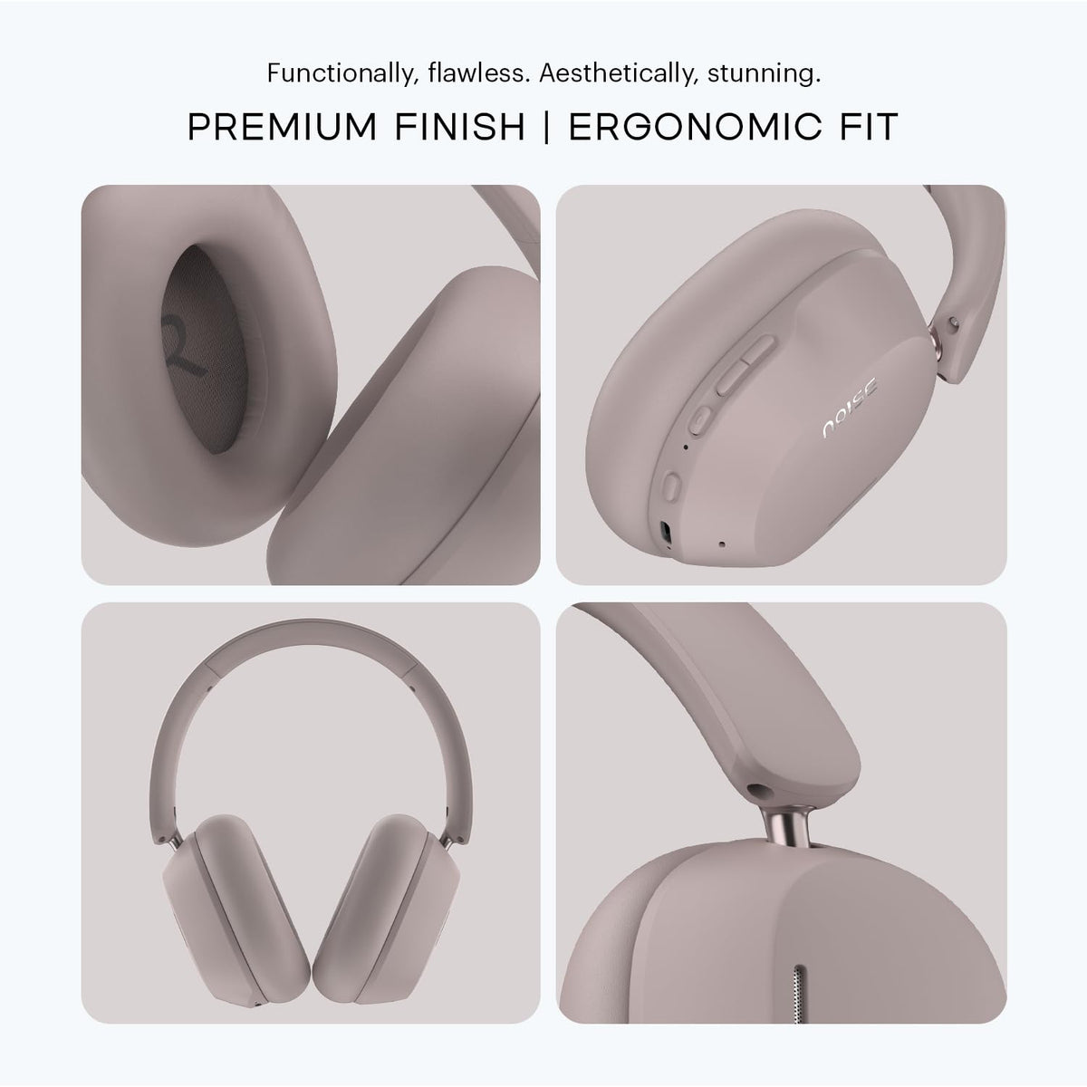 Noise Airwave Max 5 Wireless Over-Ear Headphones with Adaptive Hybrid ANC (up to 50dB), HFA Tech, 80H Playtime, Dual Pairing(Mauve Haze)