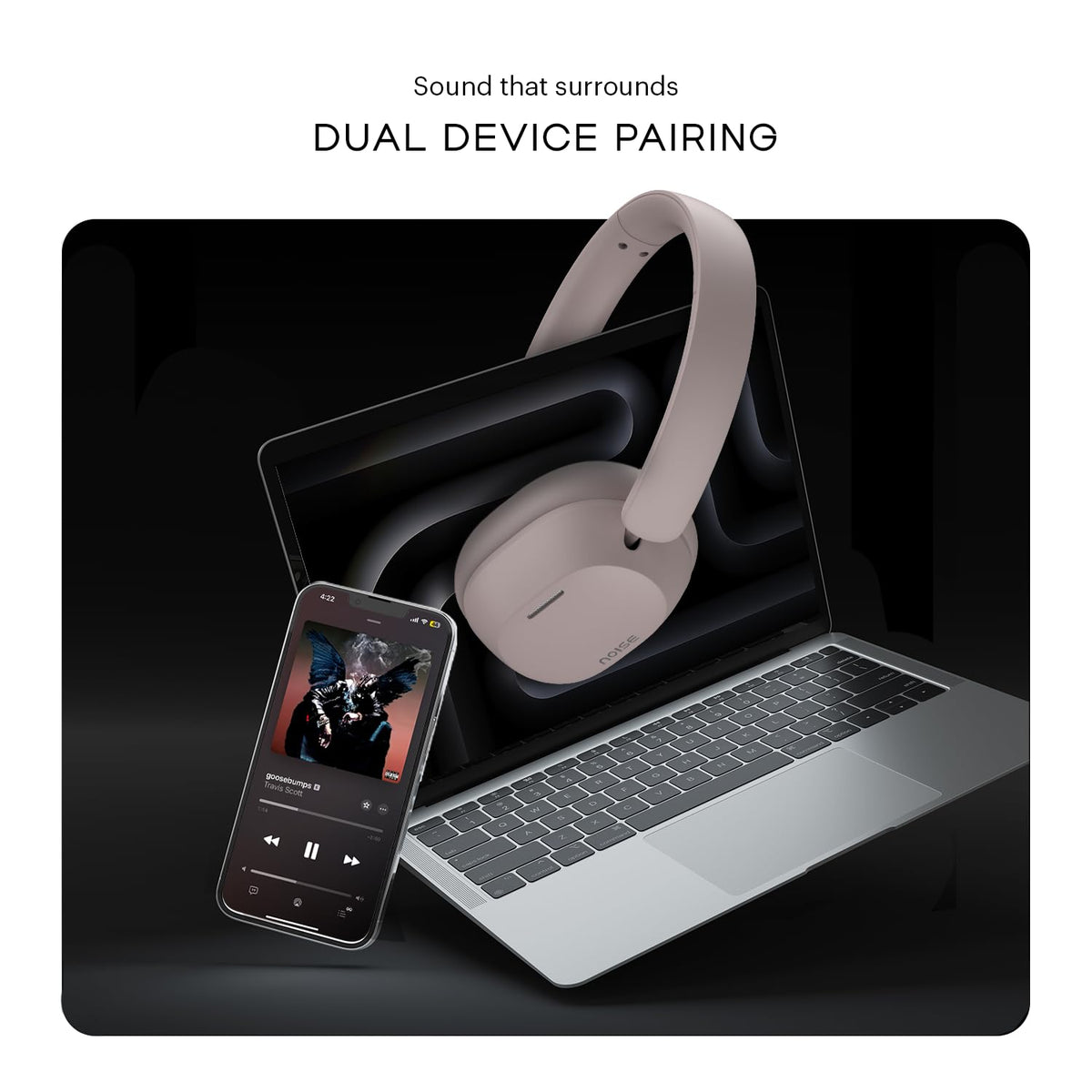 Noise Airwave Max 5 Wireless Over-Ear Headphones with Adaptive Hybrid ANC (up to 50dB), HFA Tech, 80H Playtime, Dual Pairing(Mauve Haze)