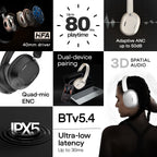 Noise Airwave Max 5 Wireless Over-Ear Headphones with Adaptive Hybrid ANC (up to 50dB), HFA Tech, 80H Playtime, Dual Pairing(Carbon Black)