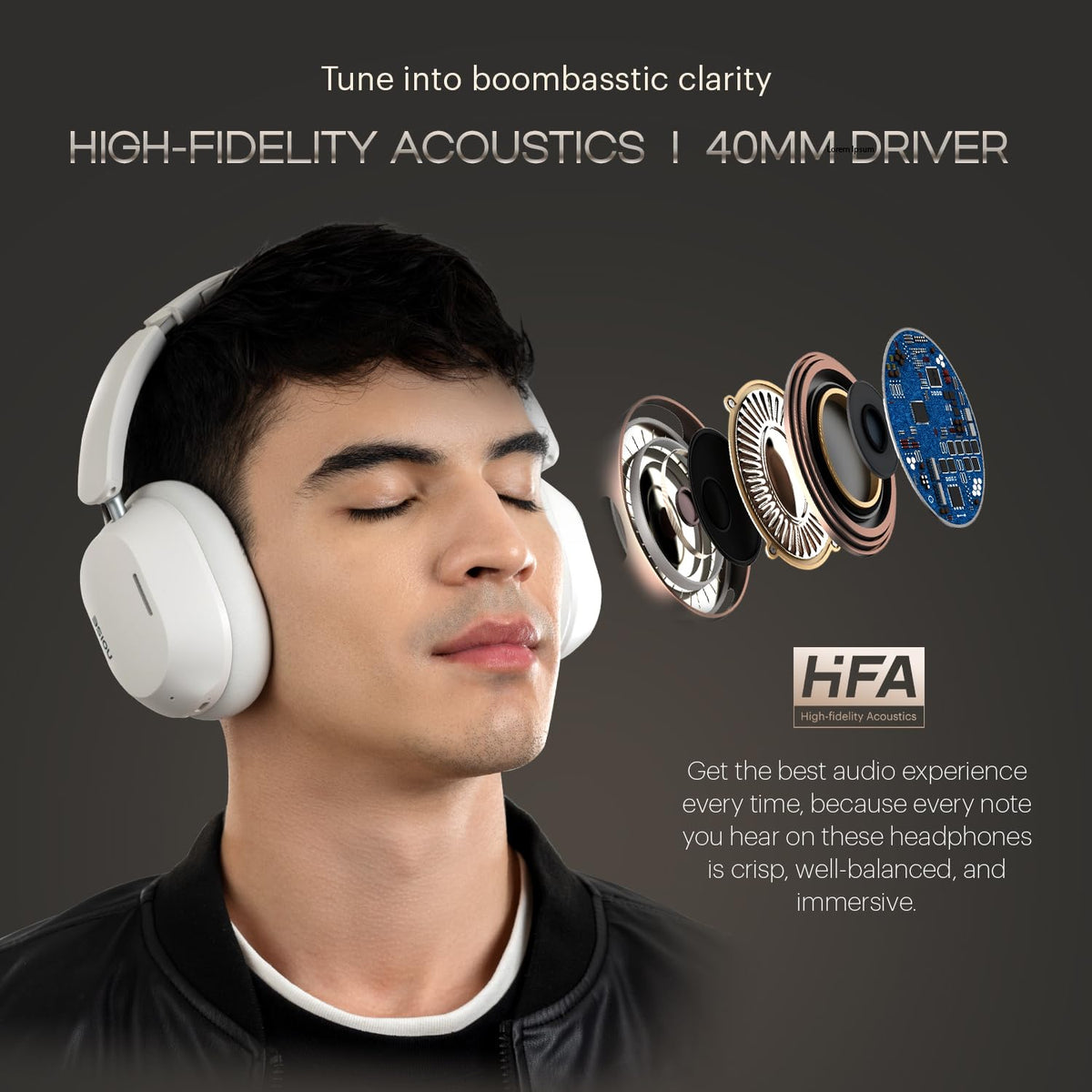Noise Airwave Max 5 Wireless Over-Ear Headphones with Adaptive Hybrid ANC (up to 50dB), HFA Tech, 80H Playtime, Dual Pairing(Calm White)
