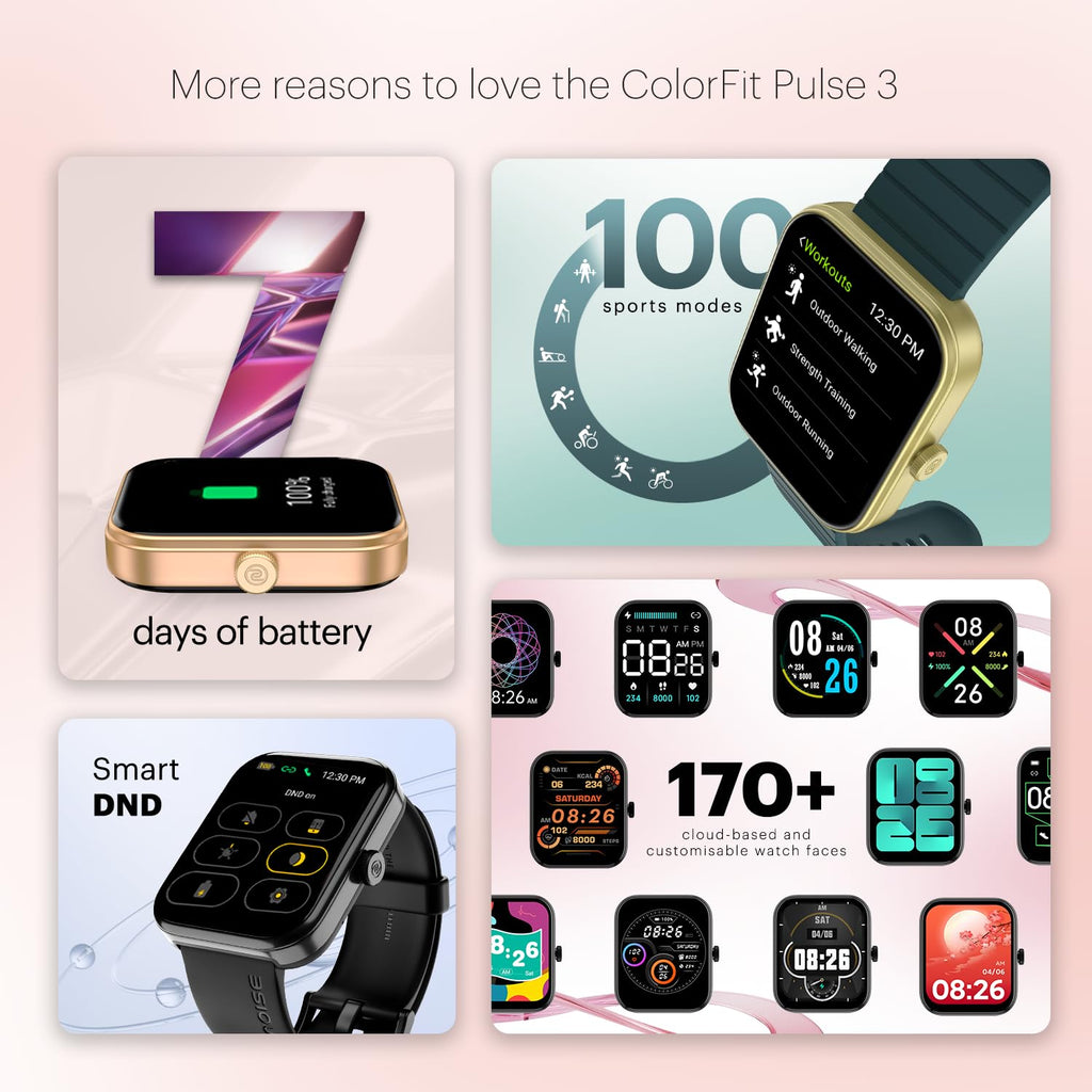 Noise ColorFit Pulse 3 with 1.96" Biggest Display Bluetooth Calling Smart Watch, Premium Build, Auto Sport Detection & 170+ Watch Faces Smartwatch for Men & Women (Mocha Brown)