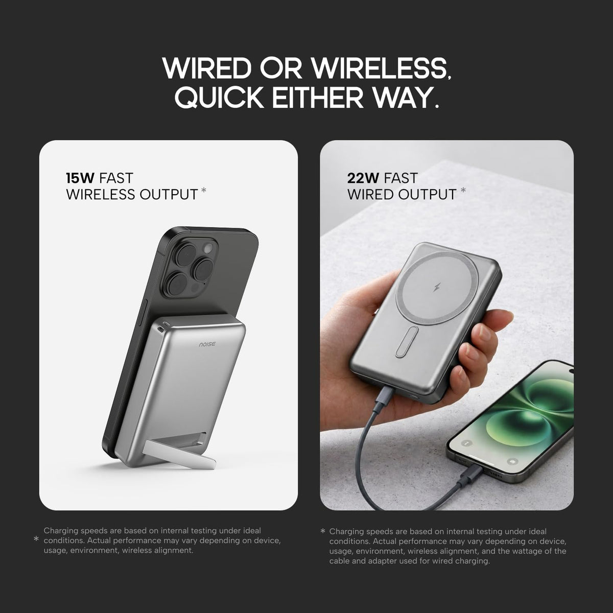 Noise MagSafe Wireless 10000mAh Built-in Stand Fast Charging Power Bank: 15W Wireless & 22W Wired Type-C Output, iPhone 12 & Above, Android (Qi-Enabled), Free Magnetic Ring, 1-Year Warranty (Silver)