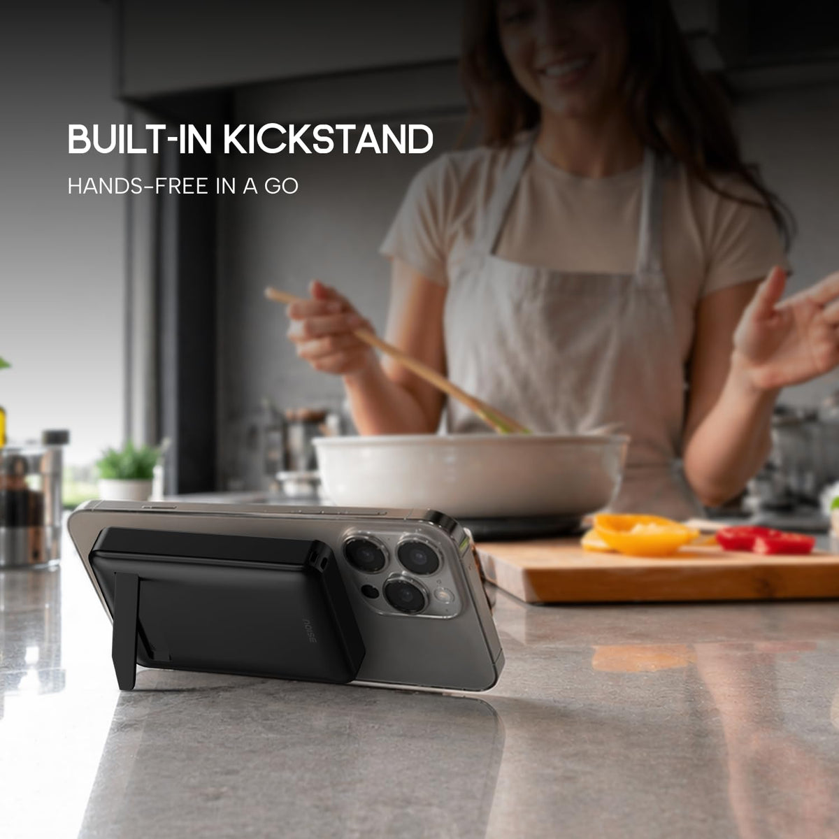 Noise MagSafe Wireless 10000mAh Built-in Stand Fast Charging Power Bank: 15W Wireless & 22W Wired Type-C Output, iPhone 12 & Above, Android (Qi-Enabled), Free Magnetic Ring, 1-Year Warranty (Black)
