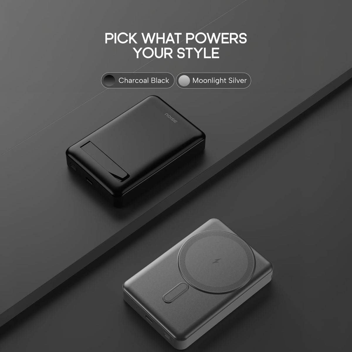 Noise MagSafe Wireless 10000mAh Built-in Stand Fast Charging Power Bank: 15W Wireless & 22W Wired Type-C Output, iPhone 12 & Above, Android (Qi-Enabled), Free Magnetic Ring, 1-Year Warranty (Black)