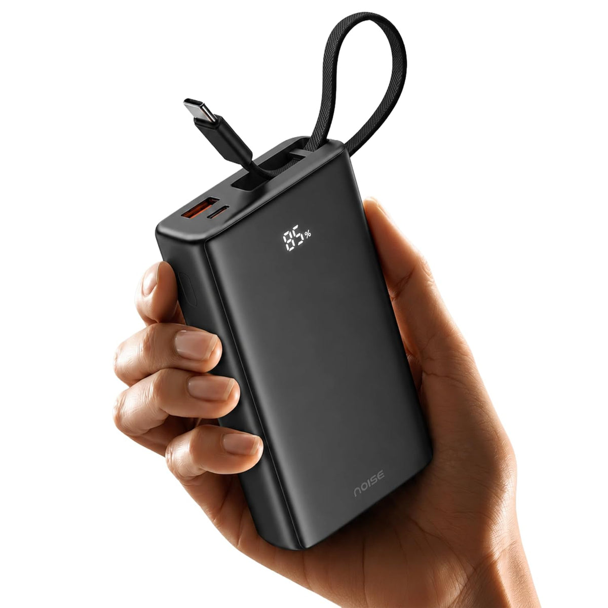 Noise Newly Launched India's 1st Power Bank 20000mAh 45W Ultra Fast Charging: Built-in Type-C Cable, Digital Battery%, Advanced Safety, Metallic Finish, Triple Output, BIS Certified (Onyx)