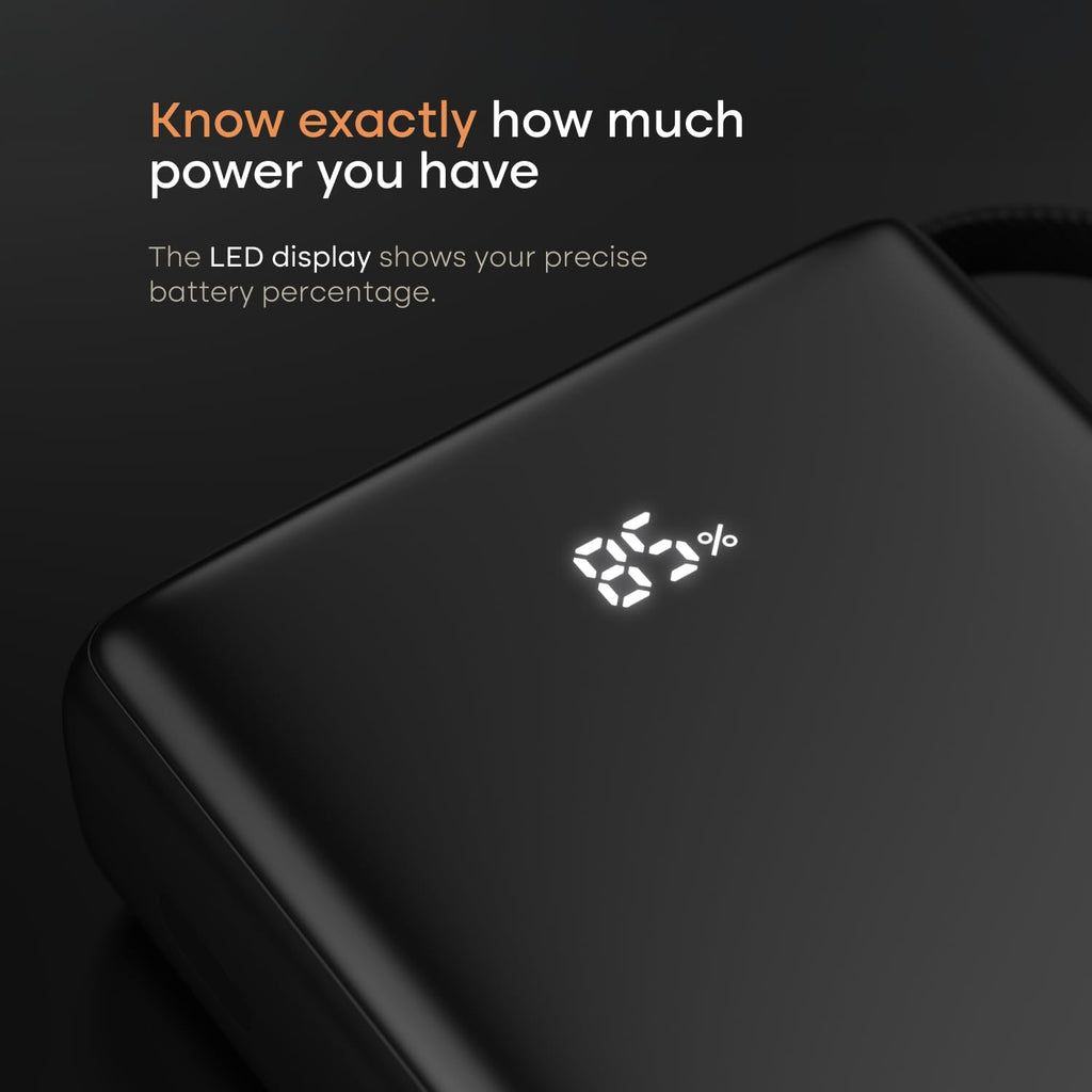 Noise Newly Launched India's 1st Power Bank 20000mAh 45W Ultra Fast Charging: Built-in Type-C Cable, Digital Battery%, Advanced Safety, Metallic Finish, Triple Output, BIS Certified (Silver)