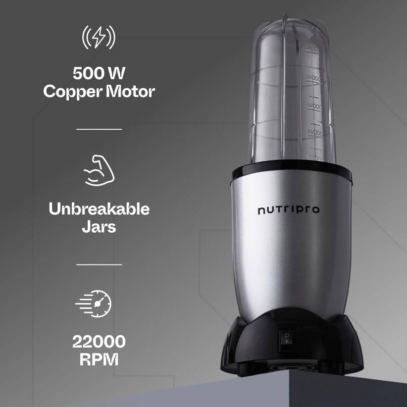 NutriPro Juicer Mixer Grinder - Smoothie Maker - 500 Watts (3 Jars & 2 Blades, Silver)