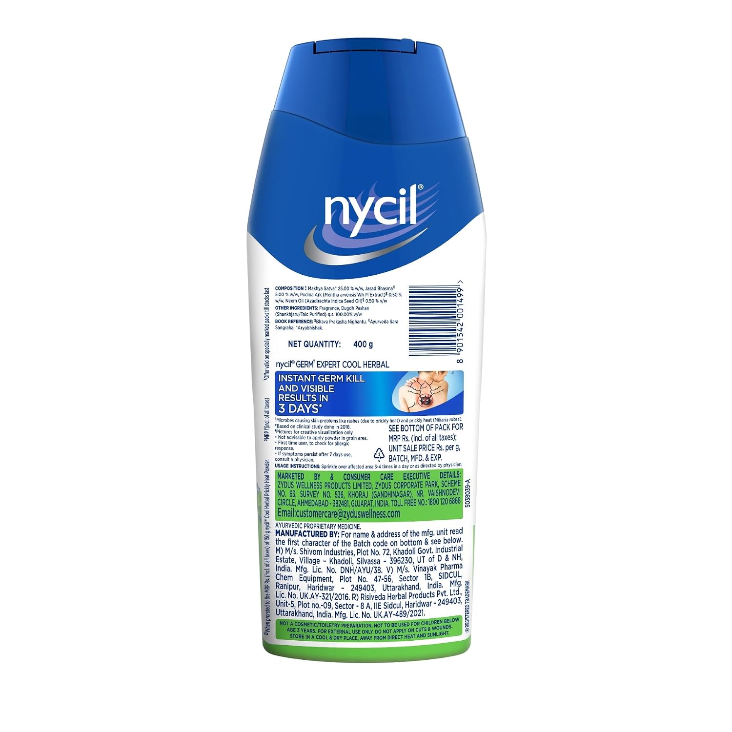 Nycil Germ Expert Cool Herbal  400g Pack