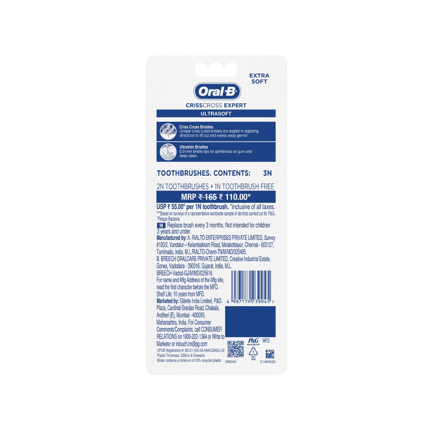 Oral-B Criss Cross Sensitive Ultrathin Soft Manual Toothbrush buy 2 get 1 free