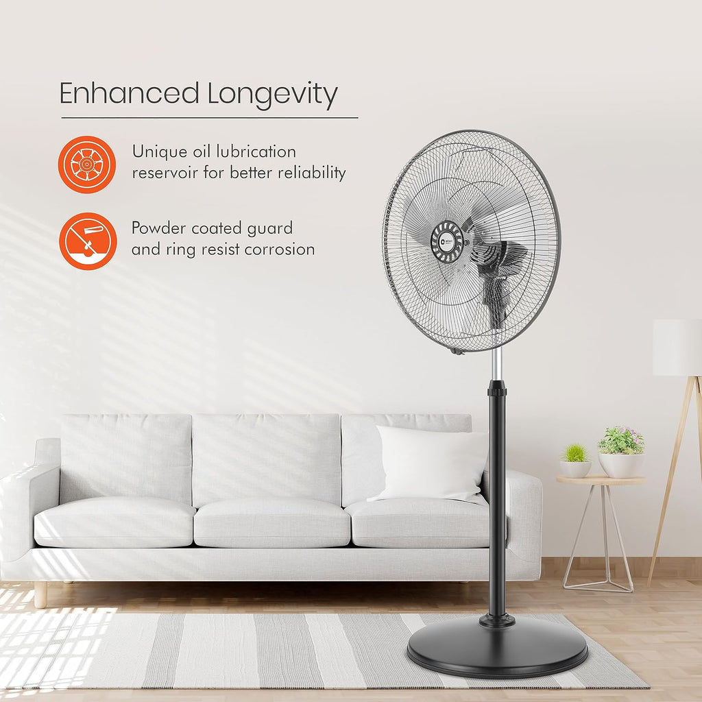 Orient Electric 450mm Tornado Pedestal Fan for home | Powerful Motor, High Air Delivery |3-Speed Control, High Speed Stand Fan | Metal Body, Telescopic Arrangement| 2 Years Warranty by Orient | Chrome