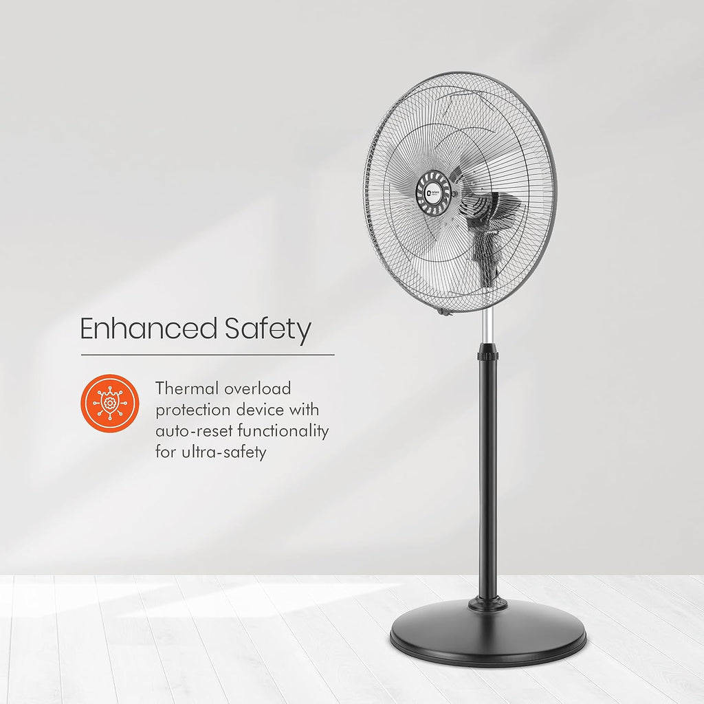 Orient Electric 450mm Tornado Pedestal Fan for home | Powerful Motor, High Air Delivery |3-Speed Control, High Speed Stand Fan | Metal Body, Telescopic Arrangement| 2 Years Warranty by Orient | Chrome