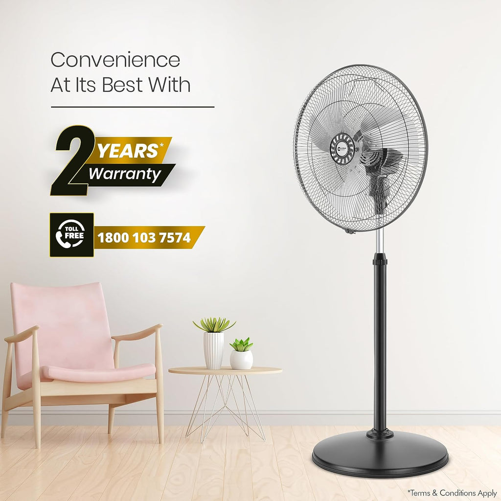 Orient Electric 450mm Tornado Pedestal Fan for home | Powerful Motor, High Air Delivery |3-Speed Control, High Speed Stand Fan | Metal Body, Telescopic Arrangement| 2 Years Warranty by Orient | Chrome