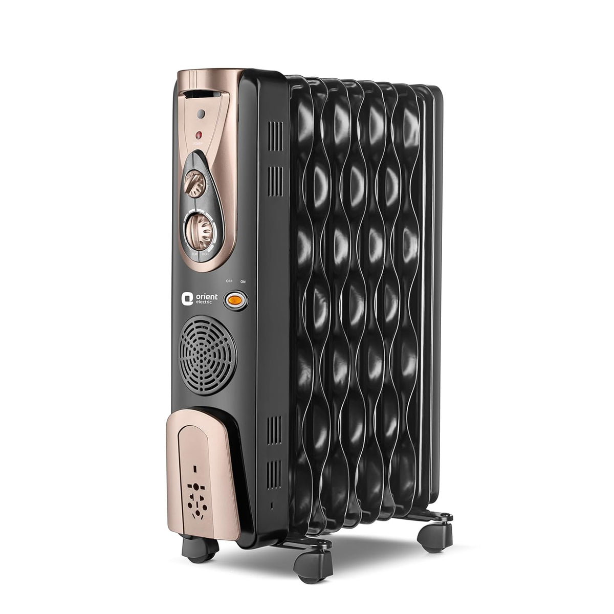 Orient Electric 9 Fin Oil Filled Radiator | 2400W | Advanced S- Shaped Fins | Overheat Protection| 3 Heat Setting | Portable | 2-year warranty by Orient | Black-Gold