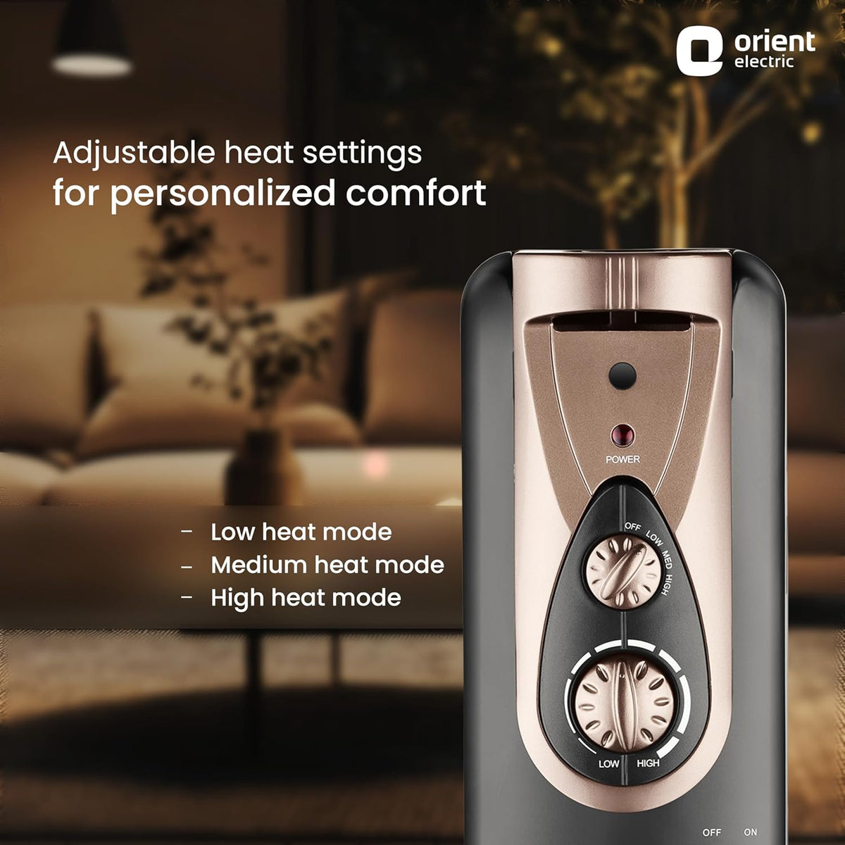 Orient Electric 9 Fin Oil Filled Radiator | 2400W | Advanced S- Shaped Fins | Overheat Protection| 3 Heat Setting | Portable | 2-year warranty by Orient | Black-Gold
