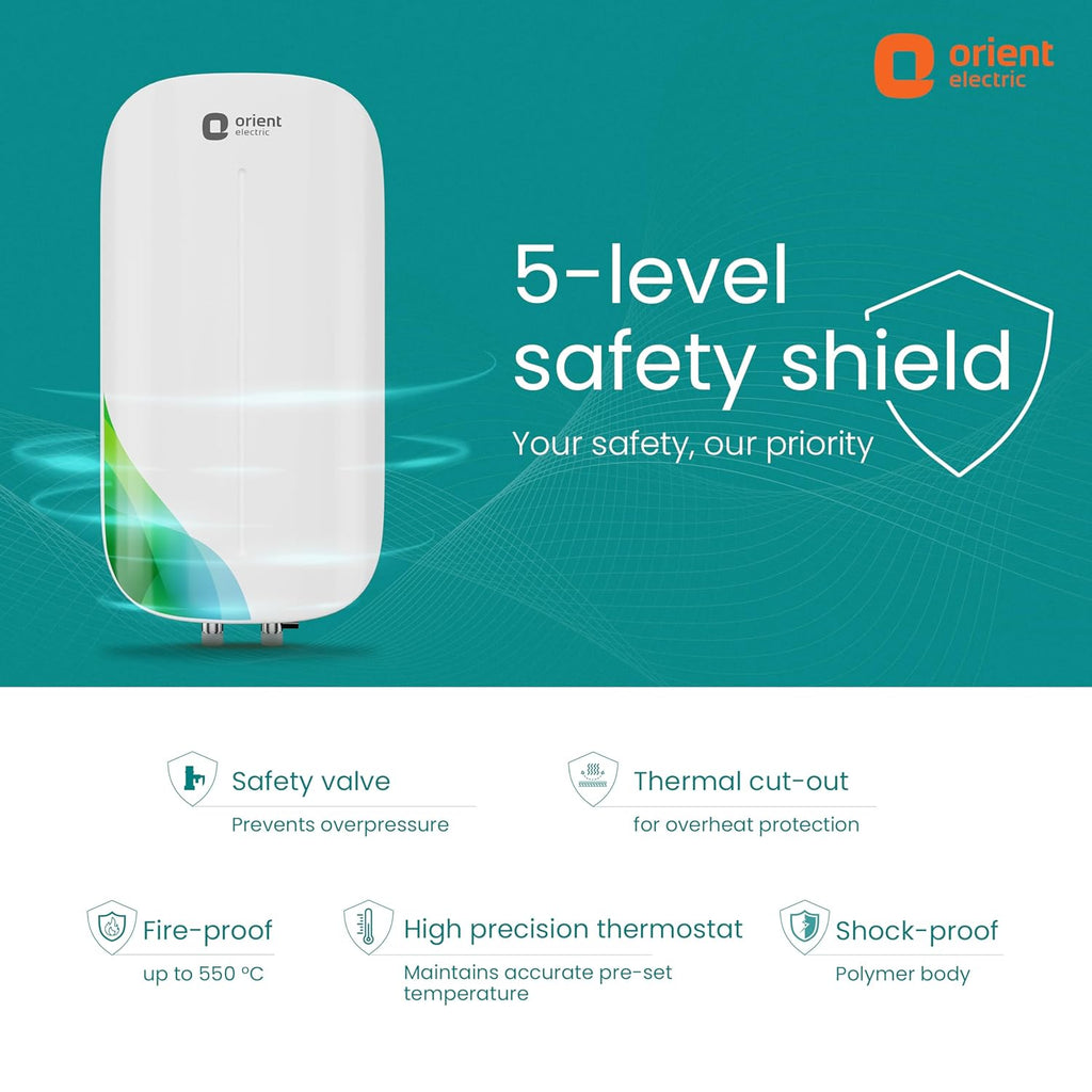 Orient Electric Aura Rapid Pro Geyser 5.9 Litre Instant Water Heater | 3000 W Powerful Heating | Suitable For Kitchen & Bathroom | 5 Year Inner Tank Warranty by Orient | High-rise Compatible| White