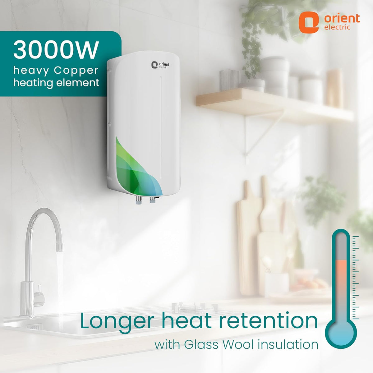 Orient Electric Aura Rapid Pro Geyser 5.9 Litre Instant Water Heater | 3000 W Powerful Heating | Suitable For Kitchen & Bathroom | 5 Year Inner Tank Warranty by Orient | High-rise Compatible| White