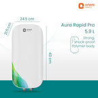 Orient Electric Aura Rapid Pro Geyser 5.9 Litre Instant Water Heater | 3000 W Powerful Heating | Suitable For Kitchen & Bathroom | 5 Year Inner Tank Warranty by Orient | High-rise Compatible| White