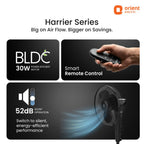 Orient Electric Harrier BLDC Stand Fan with Remote | Energy Saving Fan, Whisper Quiet 52 dB Operation | 90° Oscillation, Tilt & Height Adjustment | 2 Year Warranty, Black